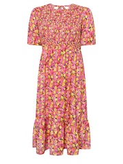 Yours Curve Pink Limited Shirred Puff Sleeve Tie Midaxi Dress - Image 5 of 5