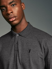 Charcoal Grey Marl Long Sleeve Pique Polo Shirt - Image 1 of 7