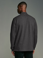 Charcoal Grey Marl Long Sleeve Pique Polo Shirt - Image 3 of 7