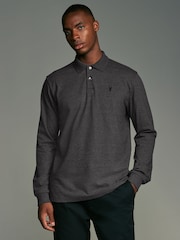 Charcoal Grey Marl Long Sleeve Pique Polo Shirt - Image 4 of 7