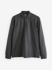Charcoal Grey Marl Long Sleeve Pique Polo Shirt - Image 5 of 7
