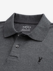 Charcoal Grey Marl Long Sleeve Pique Polo Shirt - Image 7 of 7