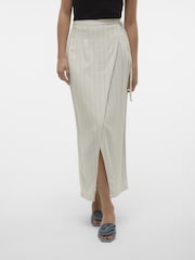 VERO MODA Cream Striped Long Linen Wrap Skirt - Image 1 of 5