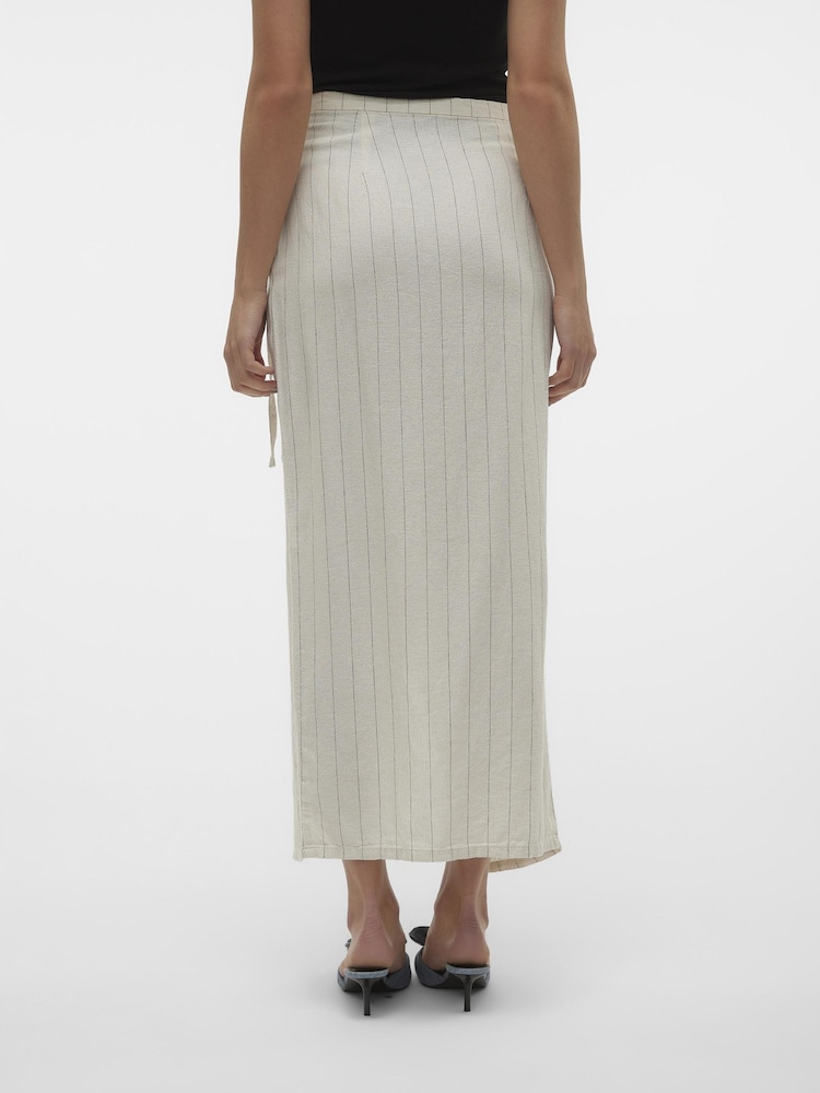 VERO MODA Cream Striped Long Linen Wrap Skirt - Image 2 of 5