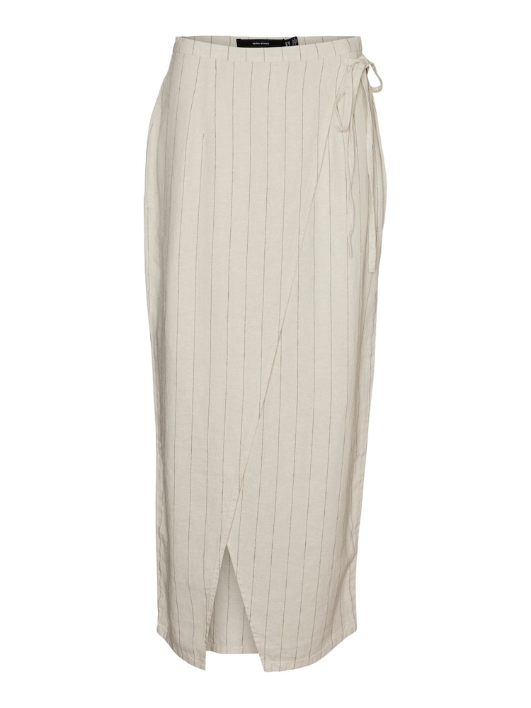 VERO MODA Cream Striped Long Linen Wrap Skirt - Image 5 of 5
