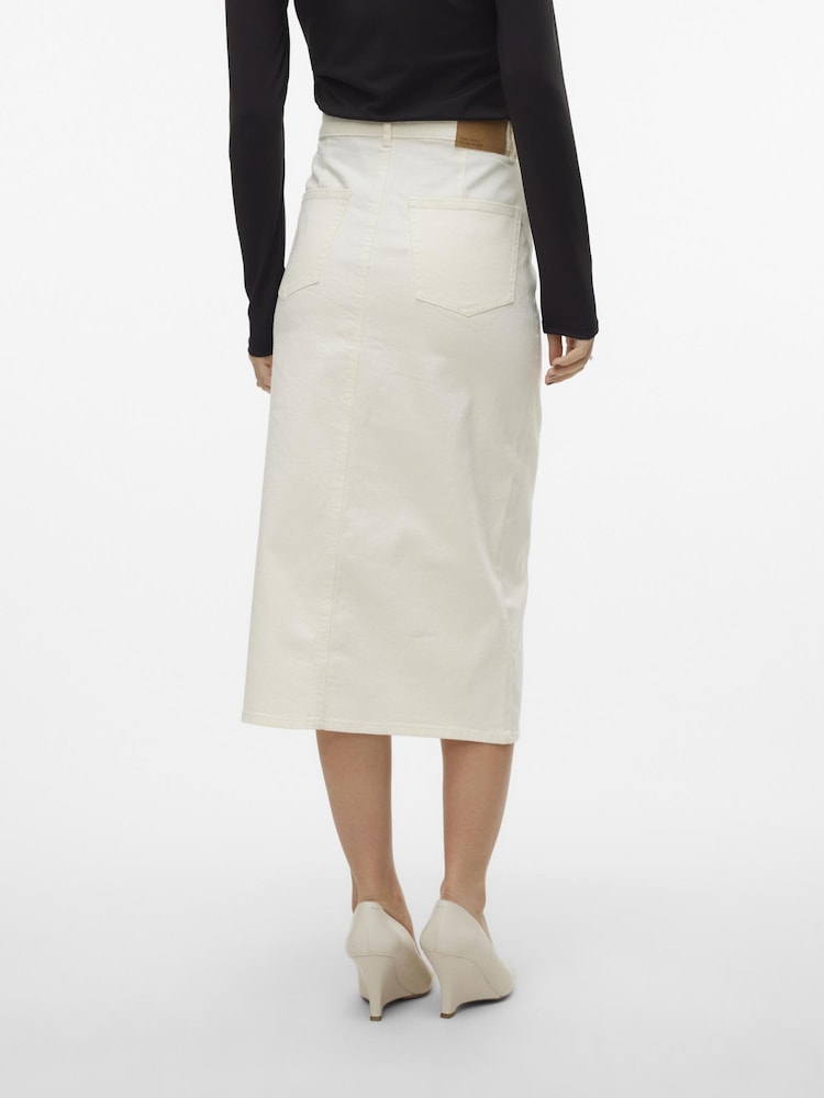VERO MODA White Denim Midi Skirt with Front Split - Image 2 of 6