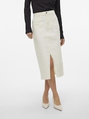 VERO MODA White Denim Midi Skirt with Front Split - Image 3 of 6
