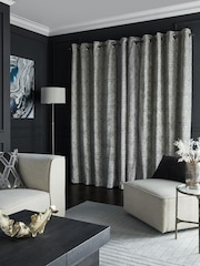 Silver Collection Luxe Heavyweight Cut Velvet Abstract Eyelet Lined Curtains - Image 3 of 4