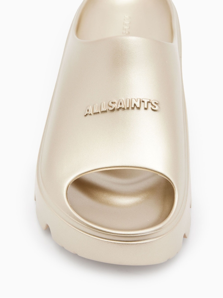 AllSaints Gold Eclipse Flatform Sliders - Image 2 of 5