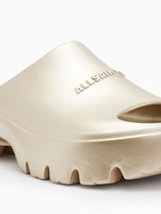 AllSaints Gold Eclipse Flatform Sliders - Image 3 of 5