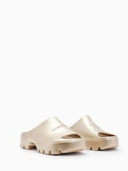 AllSaints Gold Eclipse Flatform Sliders - Image 4 of 5