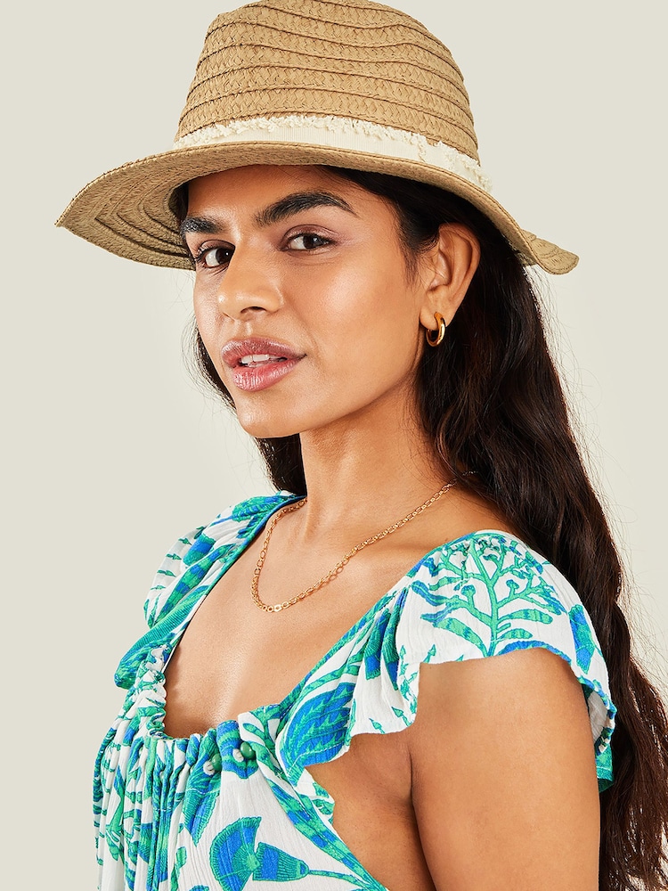 Accessorize Natural Trim Fedora Hat - Image 1 of 3