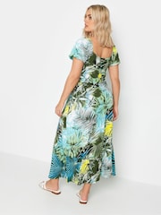 Yours Curve Blue Leaf Print Wrap Maxi Dress - Image 3 of 4