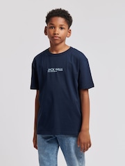Jack Wills Blue Boys Raw Edge 100% Cotton T-Shirt - Image 1 of 7