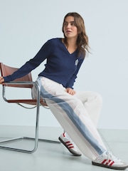 White 100% Cotton Side Stripe Trousers - Image 1 of 8