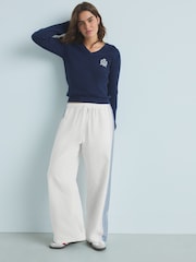 White 100% Cotton Side Stripe Trousers - Image 2 of 8