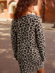 Neutraali - Leopard Eläninkuosi Pitkä hiha Lyhyt lahje Knitted Shift Neulepusero Mekko - Kuva 2 / 6