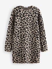 Neutraali - Leopard Eläninkuosi Pitkä hiha Lyhyt lahje Knitted Shift Neulepusero Mekko - Kuva 5 / 6