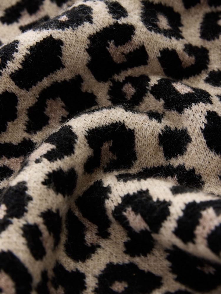 Neutraali - Leopard Eläninkuosi Pitkä hiha Lyhyt lahje Knitted Shift Neulepusero Mekko - Kuva 6 / 6