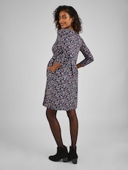 JoJo Maman Bébé Navy Blue Jersey V-Neck Maternity and Nursing Dress - Image 2 of 4