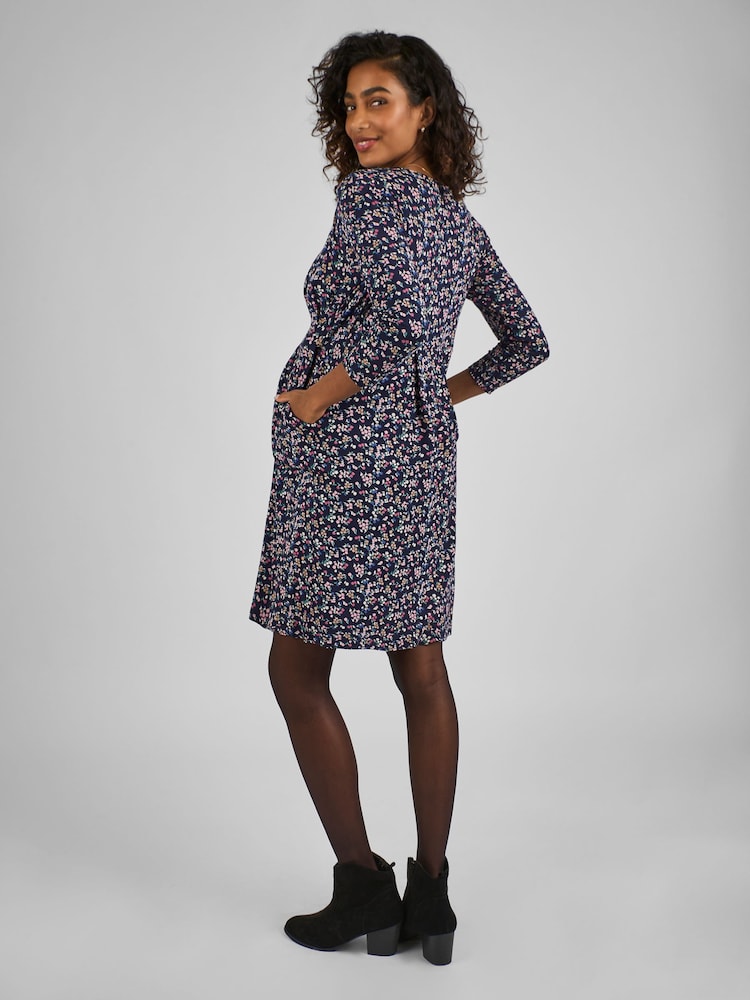 JoJo Maman Bébé Navy Blue Jersey V-Neck Maternity and Nursing Dress - Image 2 of 4