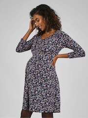 JoJo Maman Bébé Navy Blue Jersey V-Neck Maternity and Nursing Dress - Image 3 of 4