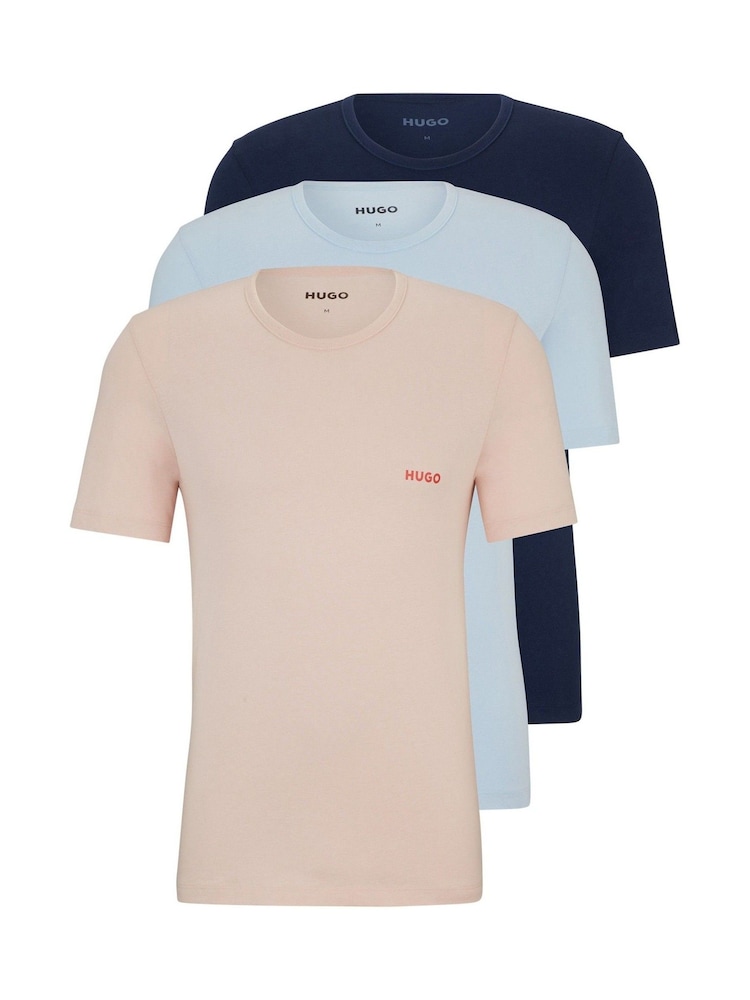 HUGO Pink Logo Print 100% Cotton Underwear T-Shirts 3 Pack - Image 1 of 5 HUGO Pink Logo Print 100% Cotton Underwear T-Shirts 3 Pack - Image 1 of 5