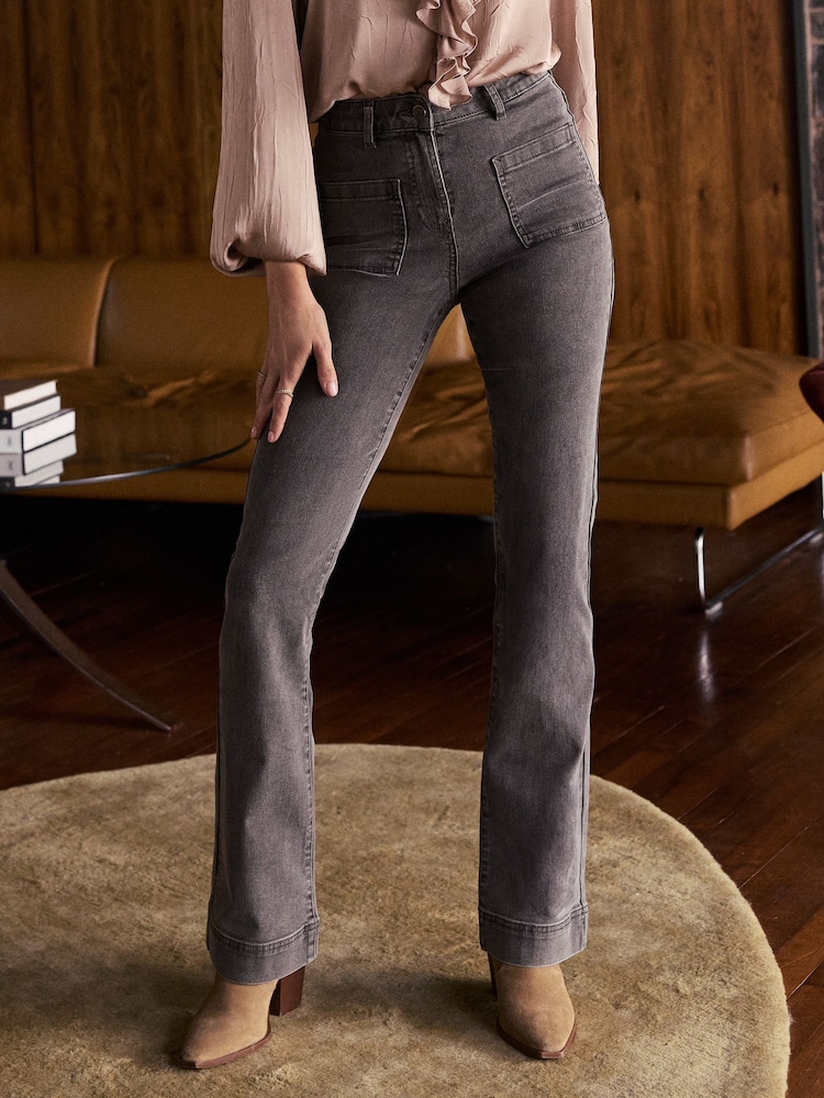 Friends Like These Grey High Waist Pocket Flare Jeans - Image 1 of 4