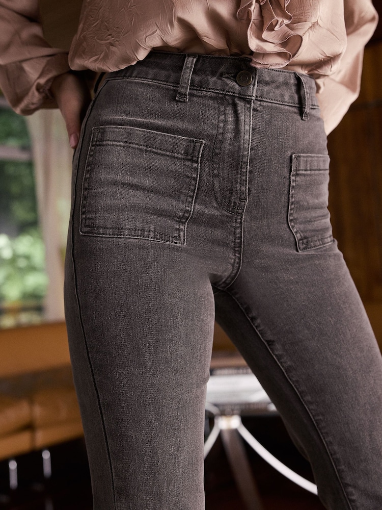 Buy Friends Like These Grey High Waist Pocket Flare Jeans from 