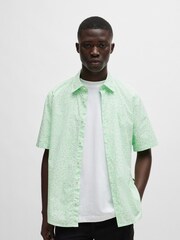 BOSS Green Regular Fit Short Sleeve 100% Cotton Printed Poplin Shirt - Image 1 of 6