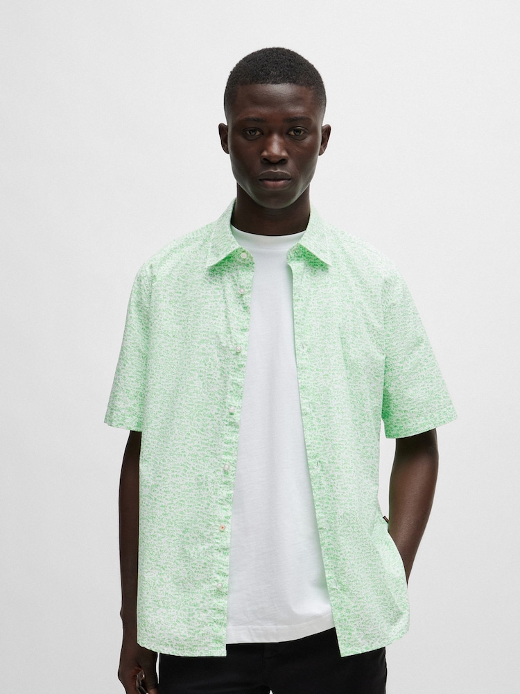 BOSS Green Regular Fit Short Sleeve 100% Cotton Printed Poplin Shirt - Image 1 of 6