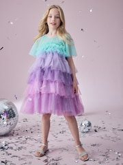 Purple/Blue Tiered Sparkle Mesh Dress (3-12yrs) - Image 1 of 9