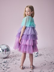 Purple/Blue Tiered Sparkle Mesh Dress (3-12yrs) - Image 2 of 9