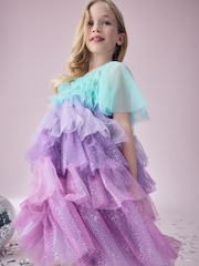 Purple/Blue Tiered Sparkle Mesh Dress (3-12yrs) - Image 3 of 9