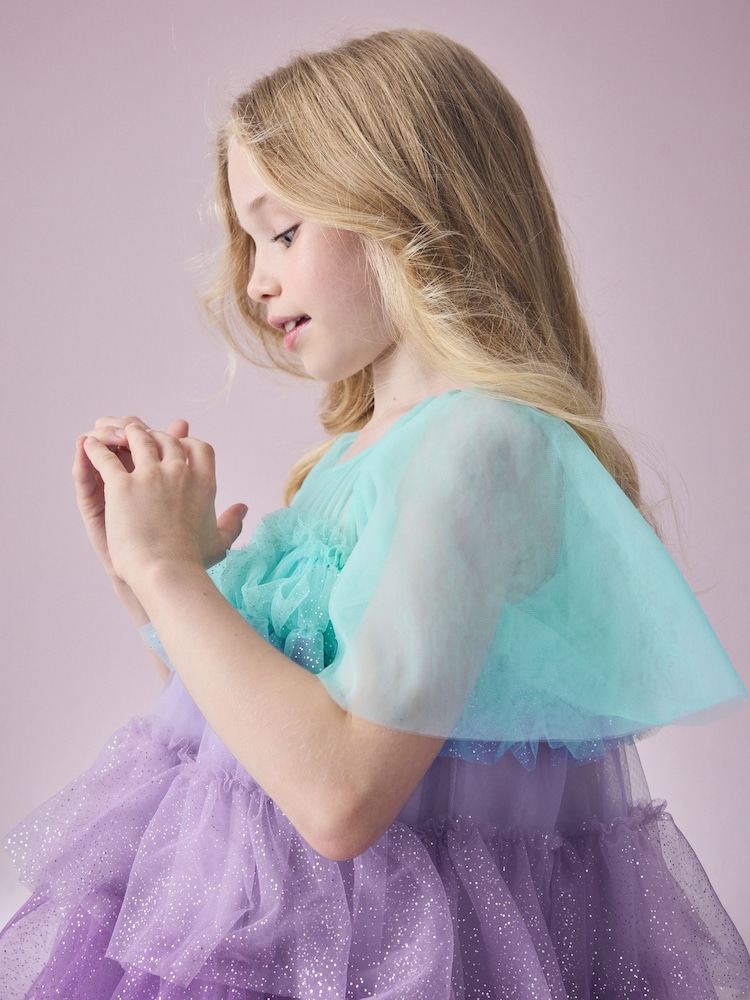 Purple/Blue Tiered Sparkle Mesh Dress (3-12yrs) - Image 4 of 9