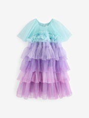 Purple/Blue Tiered Sparkle Mesh Dress (3-12yrs) - Image 6 of 9