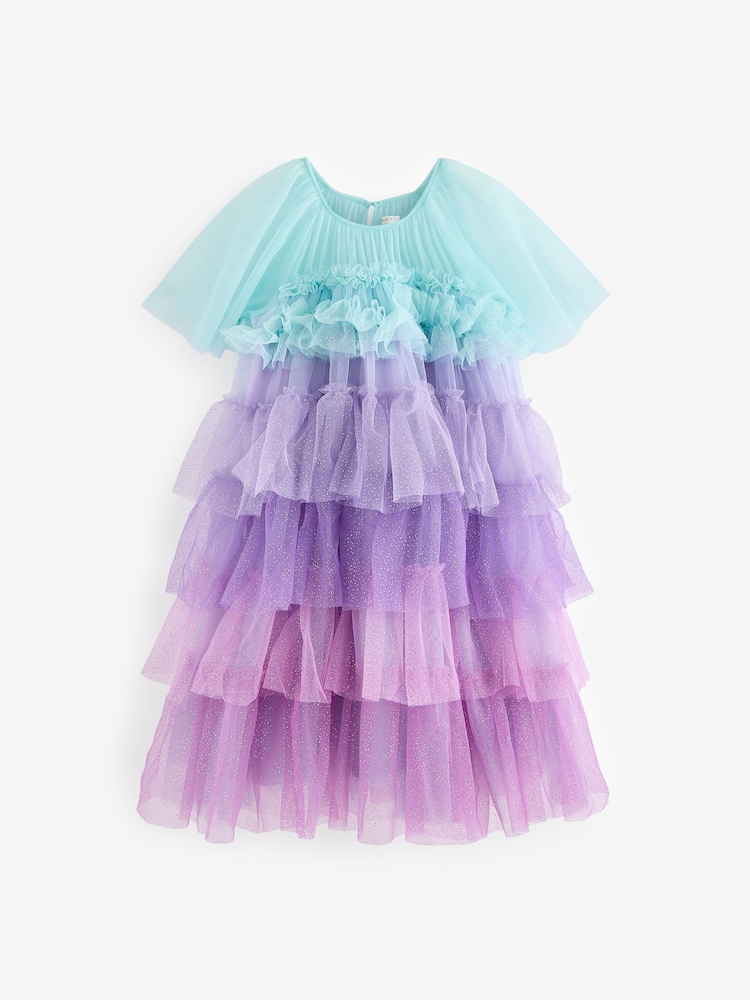 Purple/Blue Tiered Sparkle Mesh Dress (3-12yrs) - Image 6 of 9