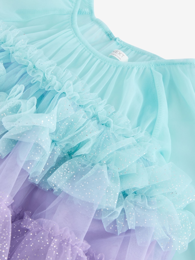 Purple/Blue Tiered Sparkle Mesh Dress (3-12yrs) - Image 7 of 9