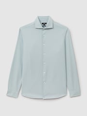 Reiss Soft Blue Cecil Textured Garment Dyed Button-Through Shirt - Image 2 of 5