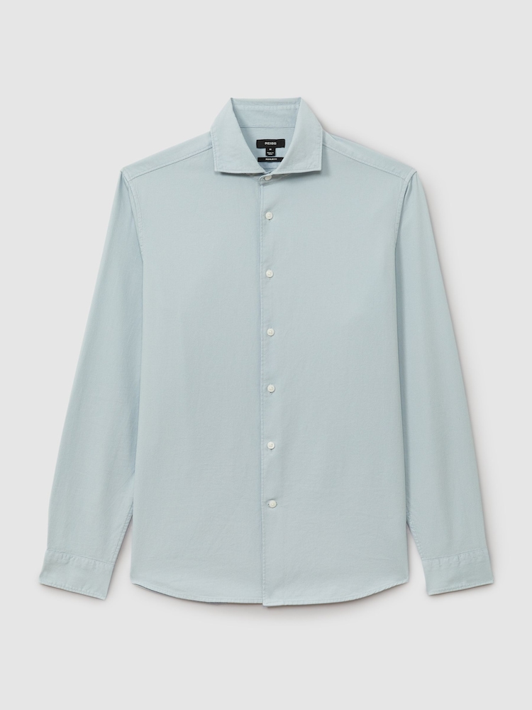 Reiss Soft Blue Cecil Textured Garment Dyed Button-Through Shirt - Image 2 of 5