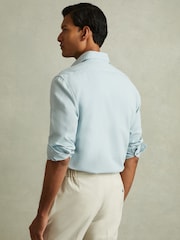 Reiss Soft Blue Cecil Textured Garment Dyed Button-Through Shirt - Image 4 of 5