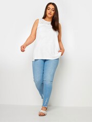 Yours Curve White Broderie Anglaise Detail Vest 100% Cotton Top - Image 2 of 5