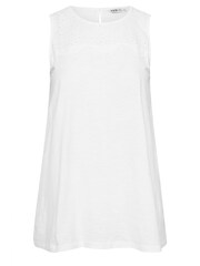 Yours Curve White Broderie Anglaise Detail Vest 100% Cotton Top - Image 5 of 5
