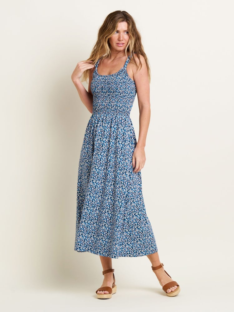 Brakeburn Blue 100% Cotton Brushed Camo Maxi Dress - Image 1 of 4