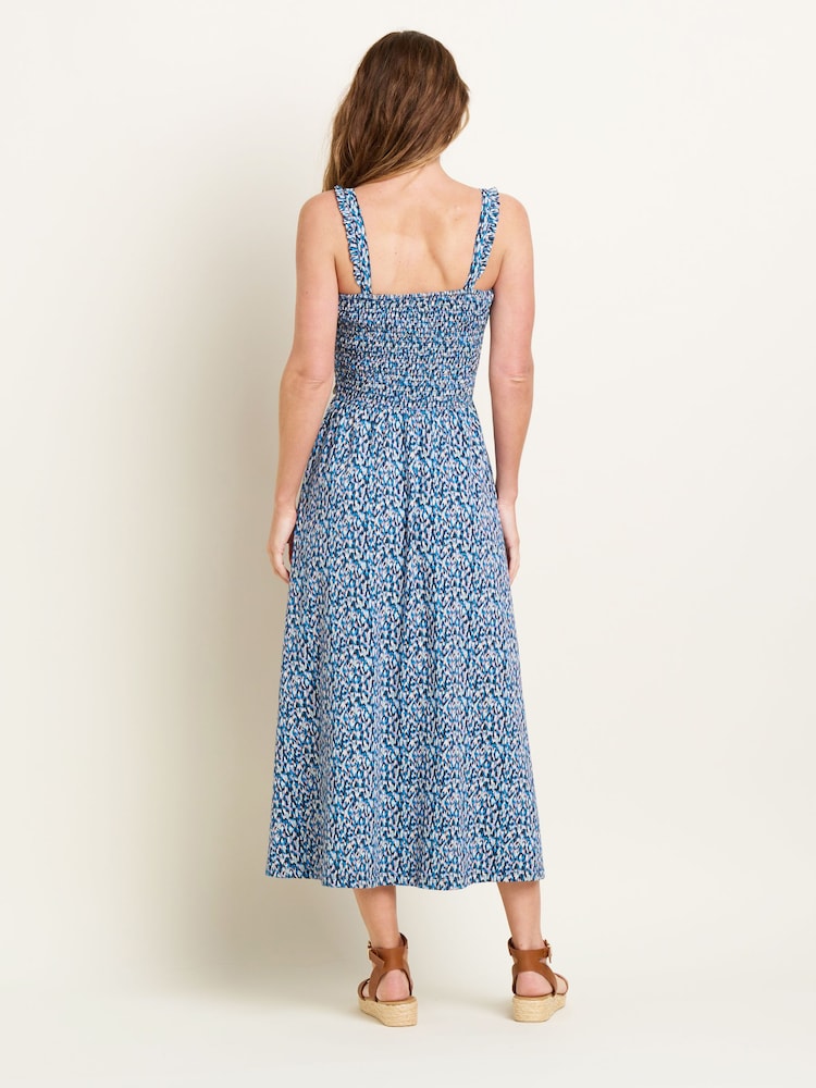 Brakeburn Blue 100% Cotton Brushed Camo Maxi Dress - Image 2 of 4