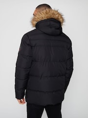 Threadbare Black Showerproof Utility Padded Parka Hooded Jacket - Image 2 of 4