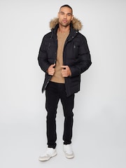 Threadbare Black Showerproof Utility Padded Parka Hooded Jacket - Image 3 of 4