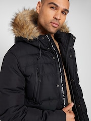 Threadbare Black Showerproof Utility Padded Parka Hooded Jacket - Image 4 of 4