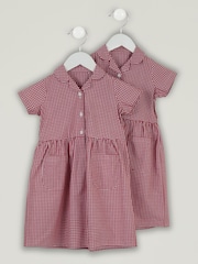 Trutex Red Gingham 2 Pack Button Front School Summer Dress - Image 1 of 6