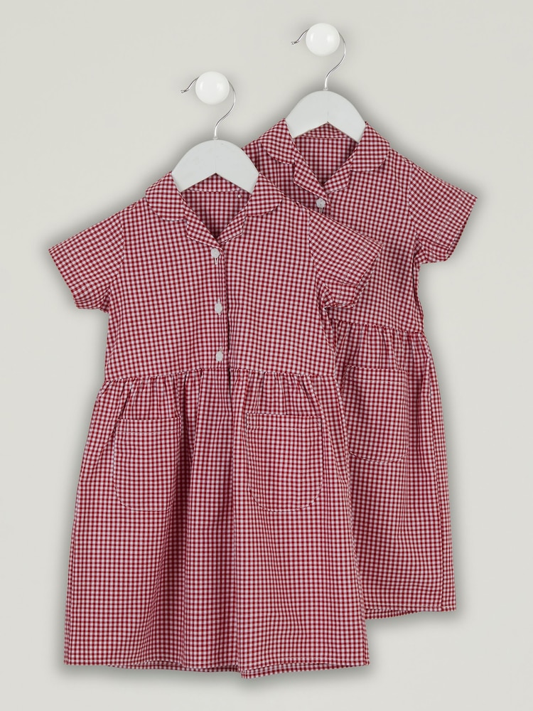 Trutex Red Gingham 2 Pack Button Front School Summer Dress - Image 1 of 6